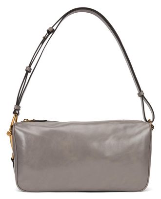 Gucci Womens Shoulder Bag Smooth Grey Leather Calf Skin Handbags Hand