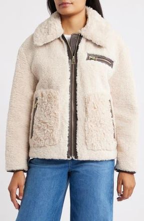 BCBGeneration Faux Shearling Zip Front Jacket in Cream at Nordstrom Rack, Size X-Large