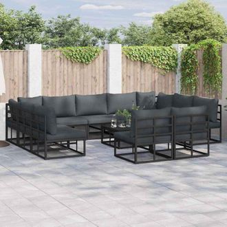 vidaXL Conjunto De Sof&aacute; De Jard&iacute;n Con Coj&iacute;n 12 Pcs Negro Aluminio Vidaxl