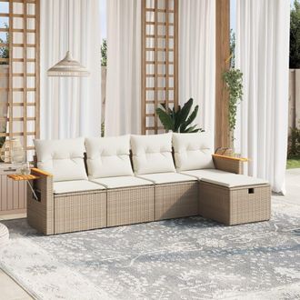 vidaXL Vidaxl - Juego De Sof&aacute;s Jard&iacute;n Con Cojines 5 Pzas Rat&aacute;n Sint&eacute;tico Beige
