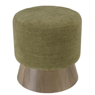 Macabane Puf redondo de tela verde y base de madera D41 cm