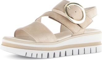 Gabor Keilsandalette GABOR, Damen, Gr. 36, beige, Ziegenveloursleder, unifarben, Schuhe Keilsandalette, Sommerschuh, Riemensandale, Bequemschuh mit Best Fit