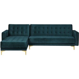 Beliani Divano Letto Modulare Reclinabile Versione Destra Velluto Verde Acqua Aberdeen