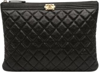 Chanel Pre-owned Clutches, female, Black, Size: ONE SIZE Pre-owned Quilted Caviar Leather Clutch