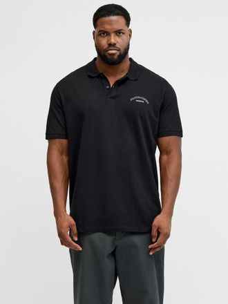 Jack & Jones Plus Size Poloshirt JJCOLLEGE LOGO POLO SS PLS, Herren, Gr. 6XL, schwarz, Jersey, Obermaterial: 100% Baumwolle, JACK & JONES PLUSSIZE, bedruckt, regular fit, Sh