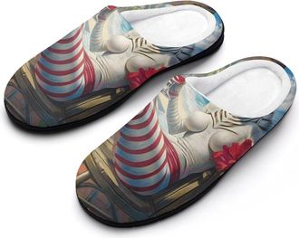 Generic Fashion Zebra Beach Cotton Slippers for Women Memory Foam Comfy House Shoes with Anti-Skid Rubber Sole