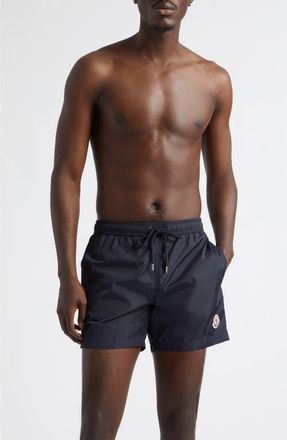 Moncler Logo Patch Swim Trunks in Naval Blue at Nordstrom, Size X-Large