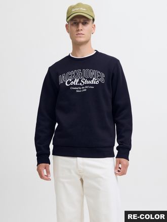 Jack & Jones Sweatshirt JACK & JONES JJMAKOTO SWEAT CREW NECK, Herren, Gr. XS, blau (sky captain print:big print), angeraute Sweatware, Obermaterial: 80% Baumwolle