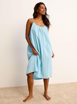 Miiyu Womens Long solid loose cotton-gauze nightgown