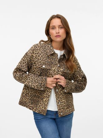 Vero Moda Kurzjacke VERO MODA VMTESSA LS OVERSIZE DNM AOP JACKET NOOS, Damen, Gr. XL, silber mink aop:leopard, Web, Obermaterial: 97% Baumwolle, 3% Elasthan, an