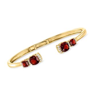 Ross-Simons Garnet and. White Topaz Cuff Bracelet in 18kt Gold Over Sterling