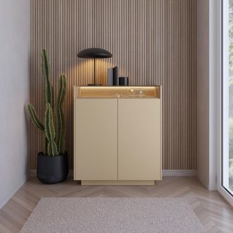 Dmora Armario Halane, Aparador 4 Estantes, Puerta Batiente, 2 Puertas, 103x40x119h Cm Beige