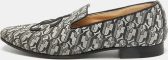 Jimmy Choo London Silver/black Glitter Fabric Sache Jc Monogram Smoking Slippers