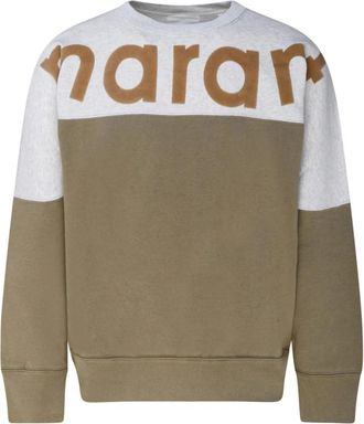 Isabel Marant Khaki en Lichtgrijze Logo Sweatshirt - Heren - Sweatshirts - Bruin - XL - Katoen - Hoodies & sweatvesten