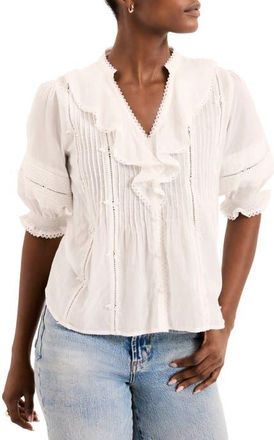 Mint Velvet Cotton Ruffle Blouse in Ivory at Nordstrom, Size X-Large