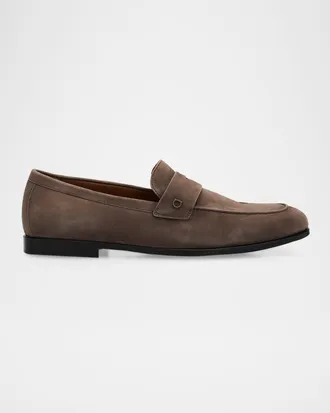 Ferragamo Men & apos;s Tiberio Kid Suede Micro-Gancio Penny Loafers