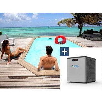 Habitat et Jardin Habitat Et Jardin - Piscina De Madera c&oacute;rdoba - 3,48 X 2,15 X 1,18 M + Minibomba De Calor De 3,5kw - Metal - Gris