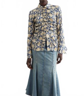 Ganni Crinkled Satin Fitted Shirt In Safari