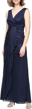 Alex Evenings Sleeveless Glitter Mesh Gown in Dark Navy at Nordstrom, Size 14