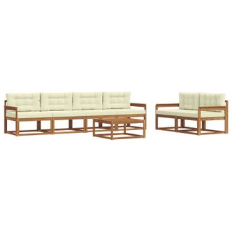 vidaXL Conjunto De Sof&aacute;s De Exterior Con Coj&iacute;n 7 Pcs Natural Y Crema Vidaxl