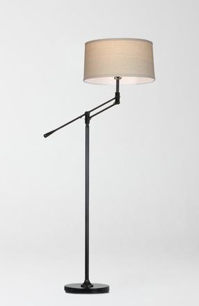 Brightech Ava 61 LED Mid-Century Modern Adjustable Floor Lamp with Fabric Drum Shade in Classic Black at Nordstrom