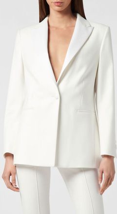 Philipp Plein Blazer corto monopetto in misto lana con rever a lancia
