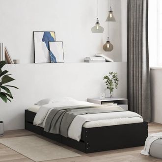 vidaXL Cama Con Cajones Madera De Ingenier&iacute;a Negra 90x200 Cm Vidaxl