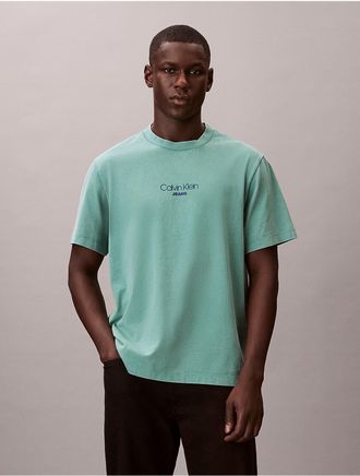 Calvin Klein Jeans Calvin Klein Mens Acid Wash Logo Graphic Classic T-Shirt - Green - 2XL