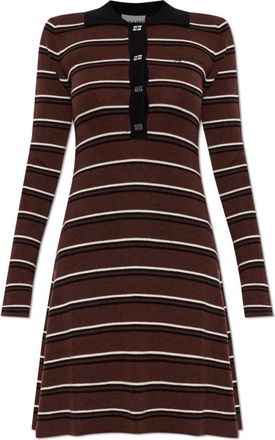 Ganni Polo Jurk in Gestreept Merino - Dames - Kleedjes - Bruin - L - Wol - Kleedjes