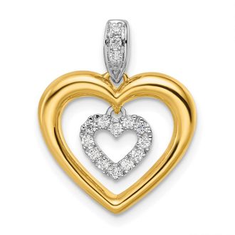 Diamond2Deal 14K Two-Tone Gold Lab Grown Diamond Dangle Heart in Heart Pendant (0.15ct, VS, G-H)