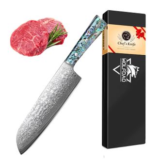 OEM Coltello Santoku, Lama In Acciaio Damasco, Manico In Conchiglia Di Abalone, Multi