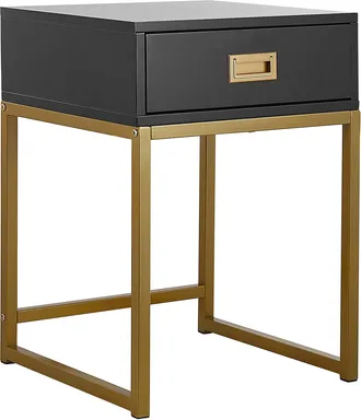 Beliani Beliani - Mesita De Noche Negra Con Caj&oacute;n De Almacenamiento Con Base De Metal Dorado Y Mesita De Noche Glamour