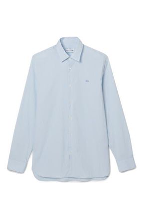 Lacoste Slim Fit Pinstripe Stretch Button-Up Shirt in Blanc/Panorama at Nordstrom, Size 5