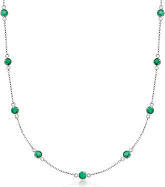 Ross-Simons Emerald Station Necklace in Sterling Silver