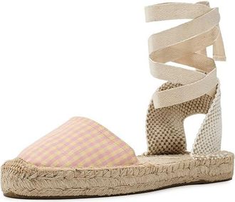 Soludos Vichy Lauren Lace-up Espadrille Womens Sandals Pink/Yellow : EU 41 (US Womens 10-10.5) B - Medium, Cotton