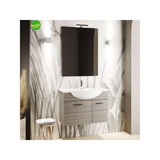 Mobo Mobile bagno sospeso con specchiera e lavabo integrato modello baffo 85cm composizione completa - larice/olmo Mobo