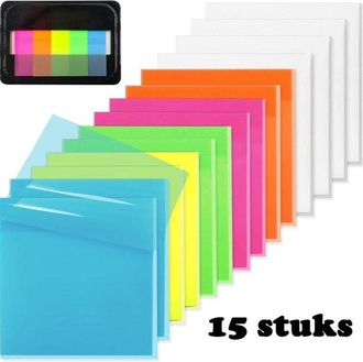 OEM Juego De 15 Notas Adhesivas Transparentes, Pesta&ntilde;as De &Iacute;ndice, Notas Adhesivas, Ideales Para Apuntes De Estudio, Libros, Color Fluorescente