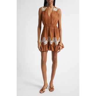 Ramy Brook Mackenzie Floral Embroidery Detail Minidress in Coffee at Nordstrom, Size Xx-Small