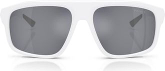 Prada 59mm Shield Sunglasses in Matte White /Blue Silver at Nordstrom