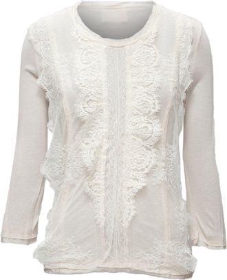 Lanvin lace overlay asymmetric cropped sleeve top
