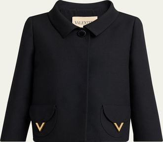 Valentino Garavani V-Logo Wool-Silk Single-Breasted Jacket