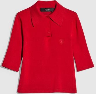 Gucci Fine Stretch Knit Silk Polo Shirt, Red
