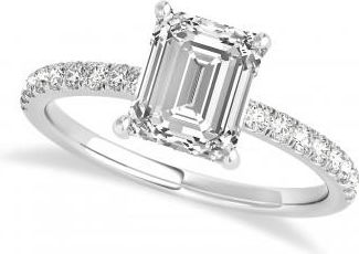 Allurez Emerald Lab Grown Diamond Single Row Hidden Halo Engagement Ring Platinum (1.31ct)