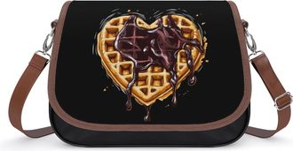 Generic Waffle1 Heart Crossbody Bag Womens Handbag PU Message Bags Shoulder Purse with Adjustable Strap
