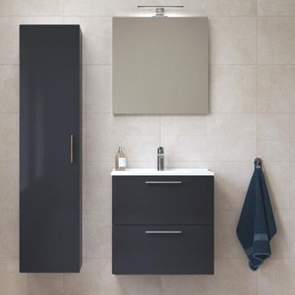 Vitra Mia Conjunto De Mobiliario Para Ba&ntilde;o 59x61x39,5 Cm Con Espejo, Lavabo E Iluminaci&oacute;n Led + Mueble De Ba&ntilde;o 145x35x35 Cm, Antracita