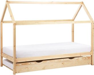 Beliani Kids House Trundle Bed Pine Wood eu Single Size 3ft with Slatted Base Light Wood Crillon