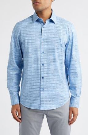Bugatchi Jimmy OoohCotton Geo Print Button-Up Shirt in Classic Blue at Nordstrom Rack, Size Xxx-Large
