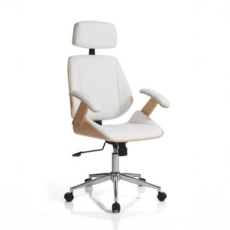 Oresteluchetta Silla De Oficina Ergon&oacute;mica De Madera Y Cuero Blanco Michigan High