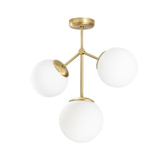 Wonderlamp Plaf&oacute;n de techo oro 3 luces con esferas de cristal opal