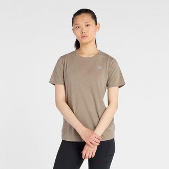 New Balance Donna Sport Essentials Heathertech T-Shirt in Marrone, Maglia di Poliestere, Taglia M